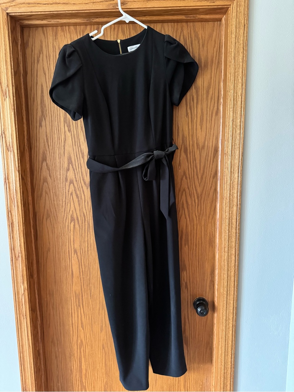Calvin Klein Black Short-Sleeve Tie-Waist Jumpsuit